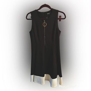 DKNY size 8 zip back dress NWT black A-line with white bottom